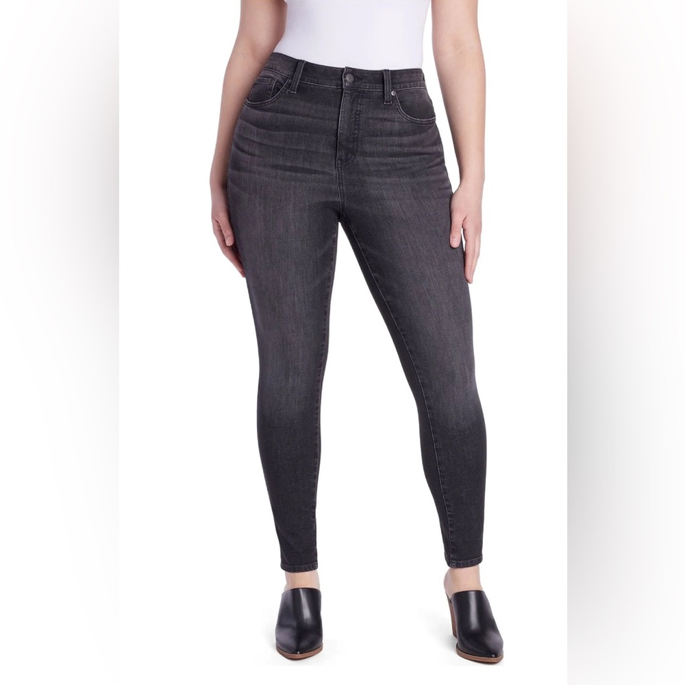 2 pants  Time And Tru High Rise Curvy Skinny Women's size 14 Black Denim Jeans - Picture 2 of 10